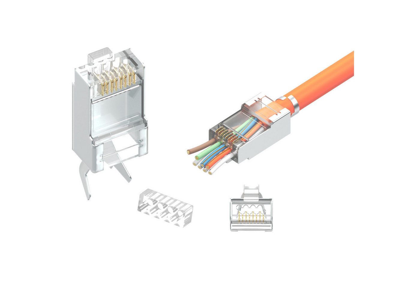 RedStar24 Netzwerkstecker 10x Rj45 Stecker Cat 7 Netzwerkstecker Pass Through, (CAT7 Pass Trough Netzwerkstecker, Orange 10 Stück) Bild 3
