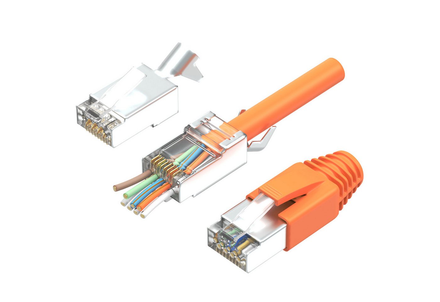 RedStar24 Netzwerkstecker 10x Rj45 Stecker Cat 7 Netzwerkstecker Pass Through, (CAT7 Pass Trough Netzwerkstecker, Orange 10 Stück) Bild 5