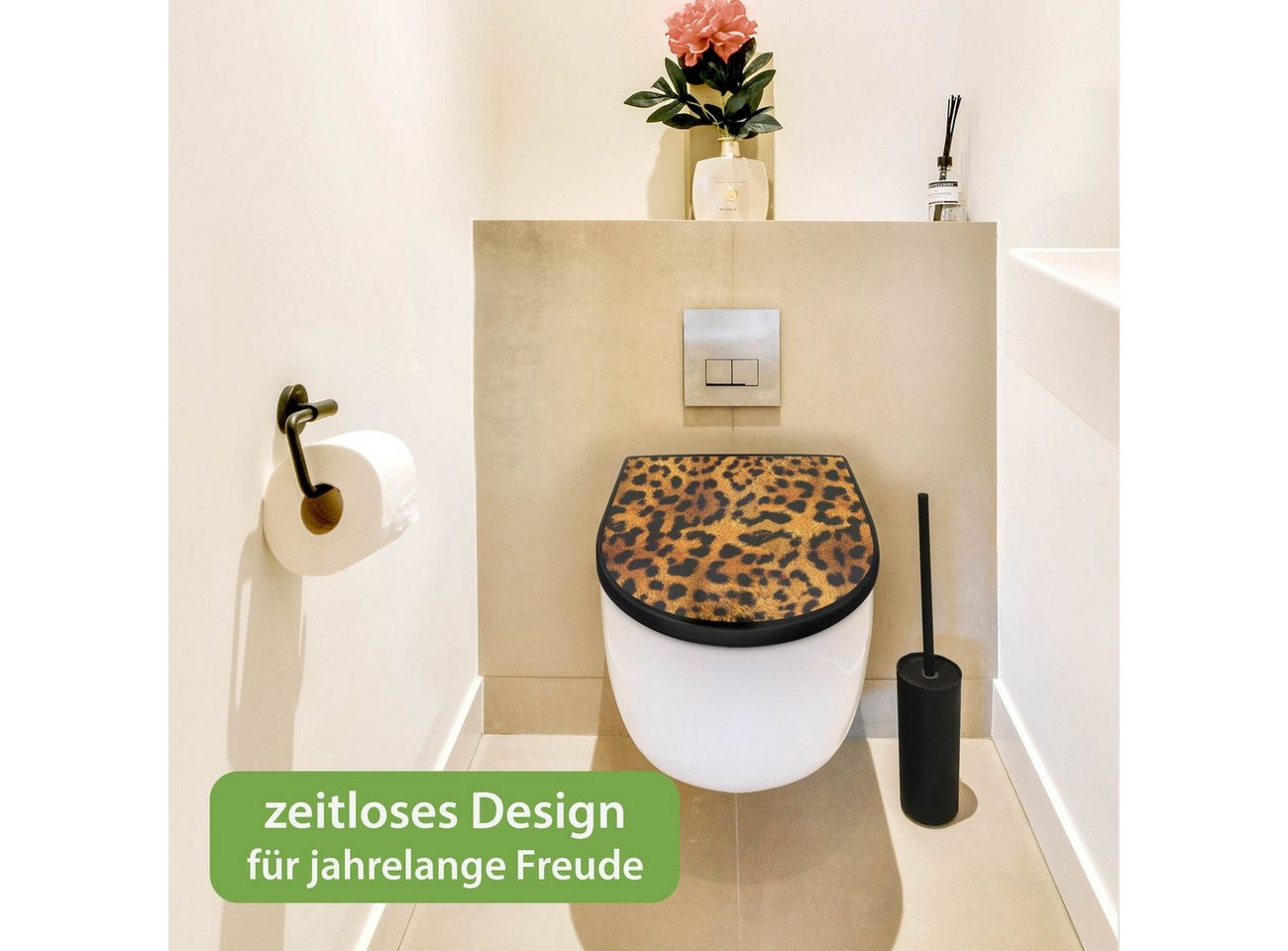banjado WC-Sitz Premium D-Form mit Absenkautomatik Motiv Leopard (umweltfreundliches Material, Softclose Absenkautomatik), 45 x 36,4 x 4