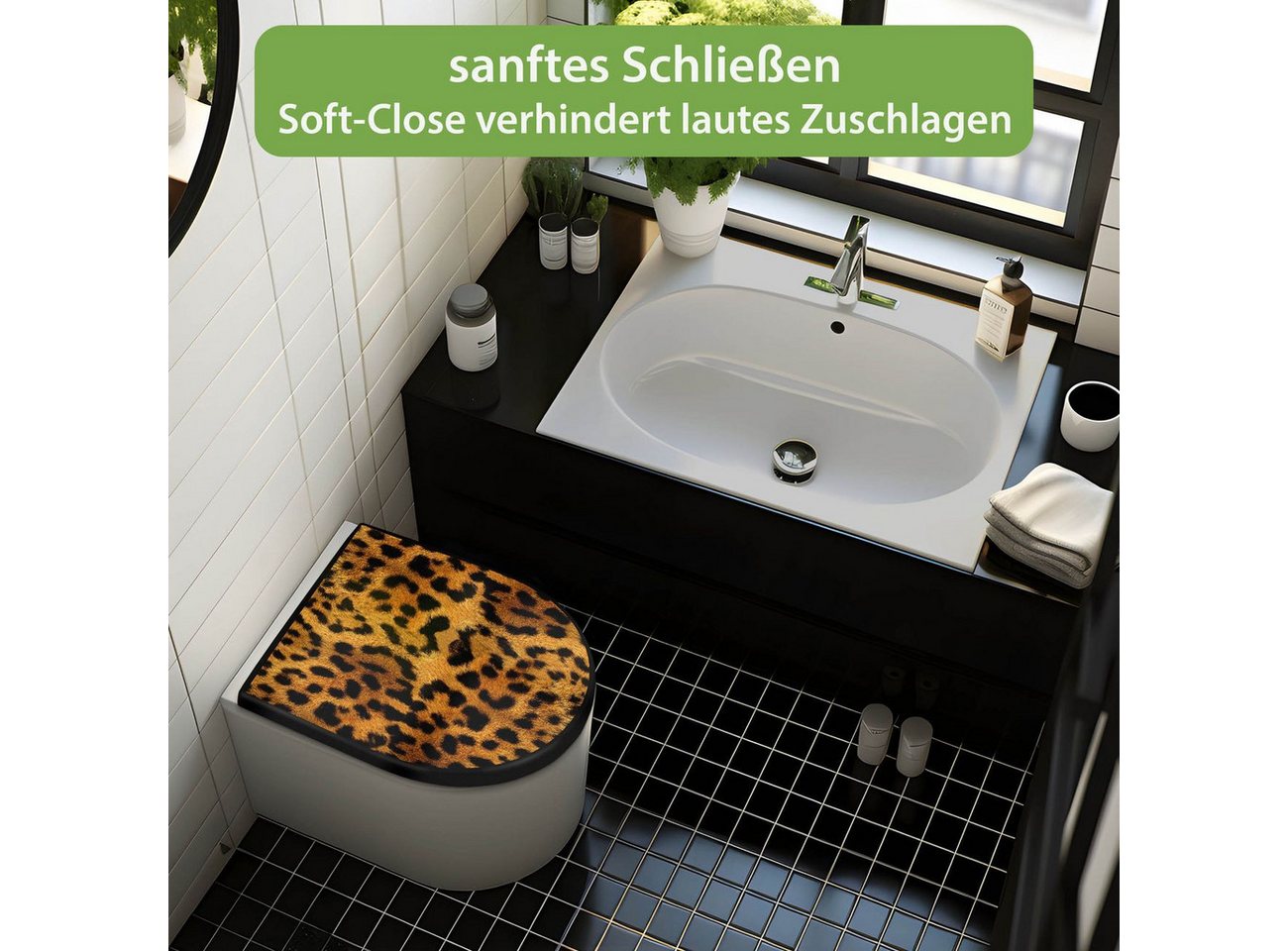 banjado WC-Sitz Premium D-Form mit Absenkautomatik Motiv Leopard (umweltfreundliches Material, Softclose Absenkautomatik), 45 x 36,4 x 4 Bild 2
