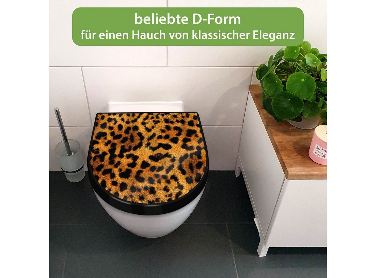 banjado WC-Sitz Premium D-Form mit Absenkautomatik Motiv Leopard (umweltfreundliches Material, Softclose Absenkautomatik), 45 x 36,4 x 4 Bild 3