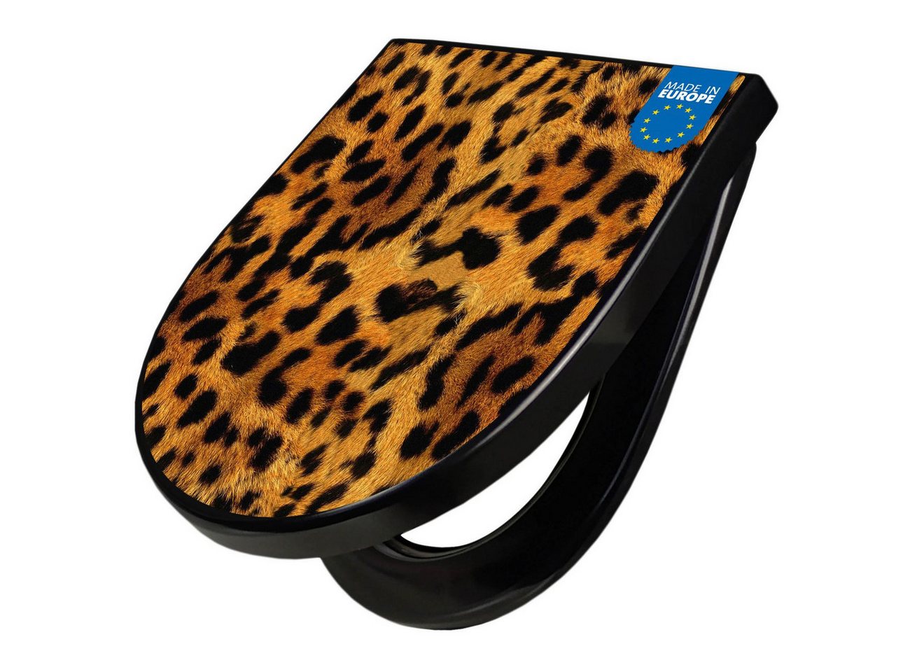 banjado WC-Sitz Premium D-Form mit Absenkautomatik Motiv Leopard (umweltfreundliches Material, Softclose Absenkautomatik), 45 x 36,4 x 4 Bild 5