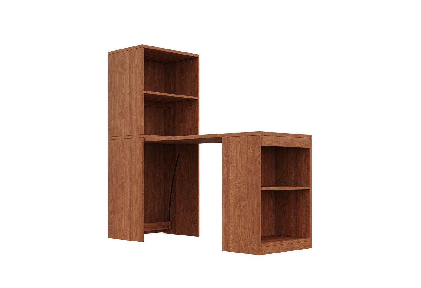 Flieks Regal-Schreibtisch L-Form multifunktionaler Klapptisch mit Rollen&Bücherregal 2-in-1 (Tischplatte: 90x51 cm, Standregal: 55x40x137 cm, Gesamtlänge 130 cm, 1-St., mit verstellbarer Einlegeböden), Computertisch Eckschreibtisch Bürotisch mit Stauraum Walnussholzfarbe Bild 3