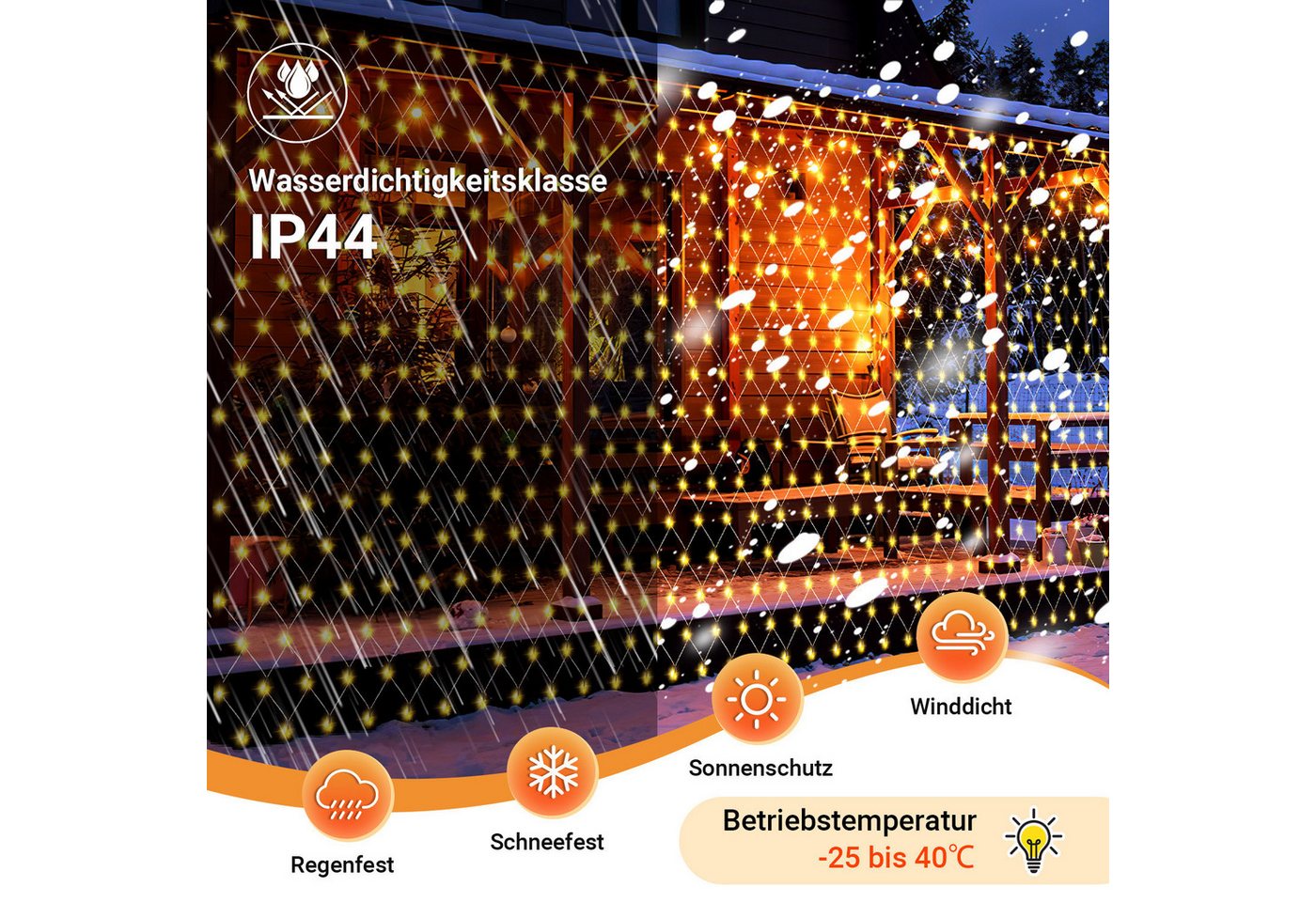 Clanmacy LED-Lichternetz Solar Lichternetz Lichtervorhang 8 Modi-Speicherfunktion IP44 Party