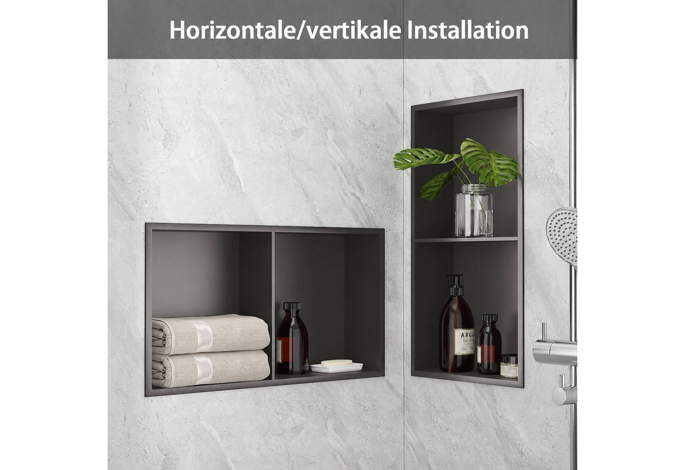 SaniteModar Duschwand Wandnische Dusche aus Edelstahl, Einbaunische für Badezimmer, Edelstahl, (1 tlg), Duschnische 30 × 60 × 10 cm, horizontal & vertikal montierbar Bild 3