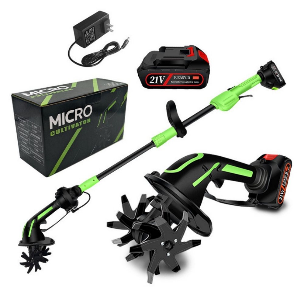 ANTCOOL Akku-Motorhacke Akku-Bodenfräse 2-in-1, 100mm, 235 U/min, 2 Stangen, 2 Akkus+Ladegerät