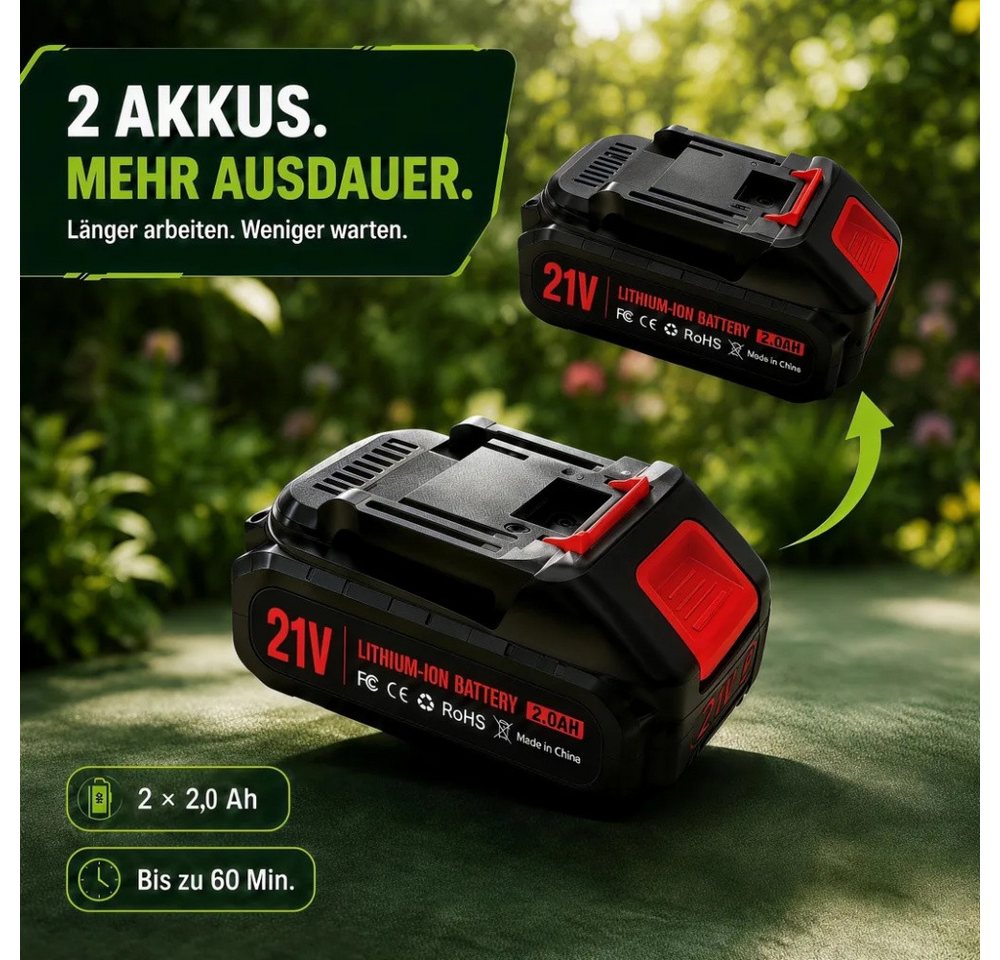 ANTCOOL Akku-Motorhacke Akku-Bodenfräse 2-in-1, 100mm, 235 U/min, 2 Stangen, 2 Akkus+Ladegerät Bild 2