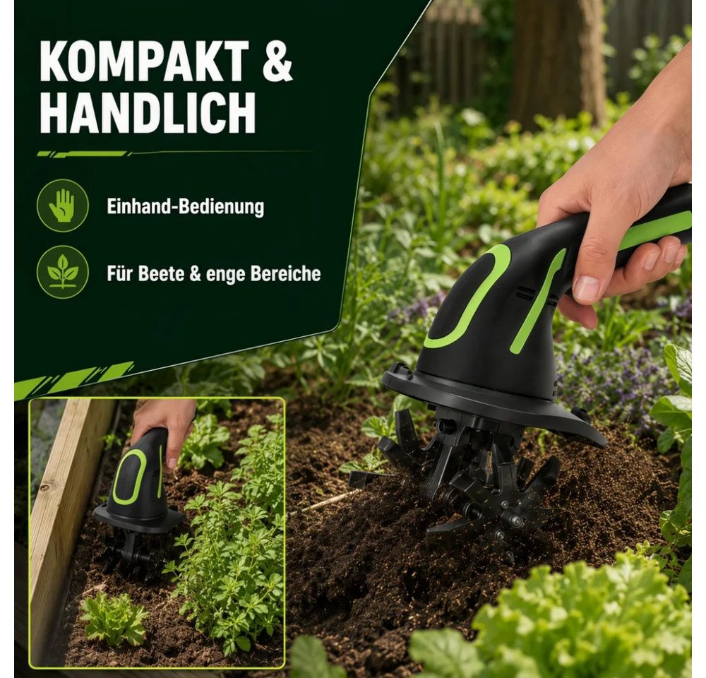ANTCOOL Akku-Motorhacke Akku-Bodenfräse 2-in-1, 100mm, 235 U/min, 2 Stangen, 2 Akkus+Ladegerät Bild 4