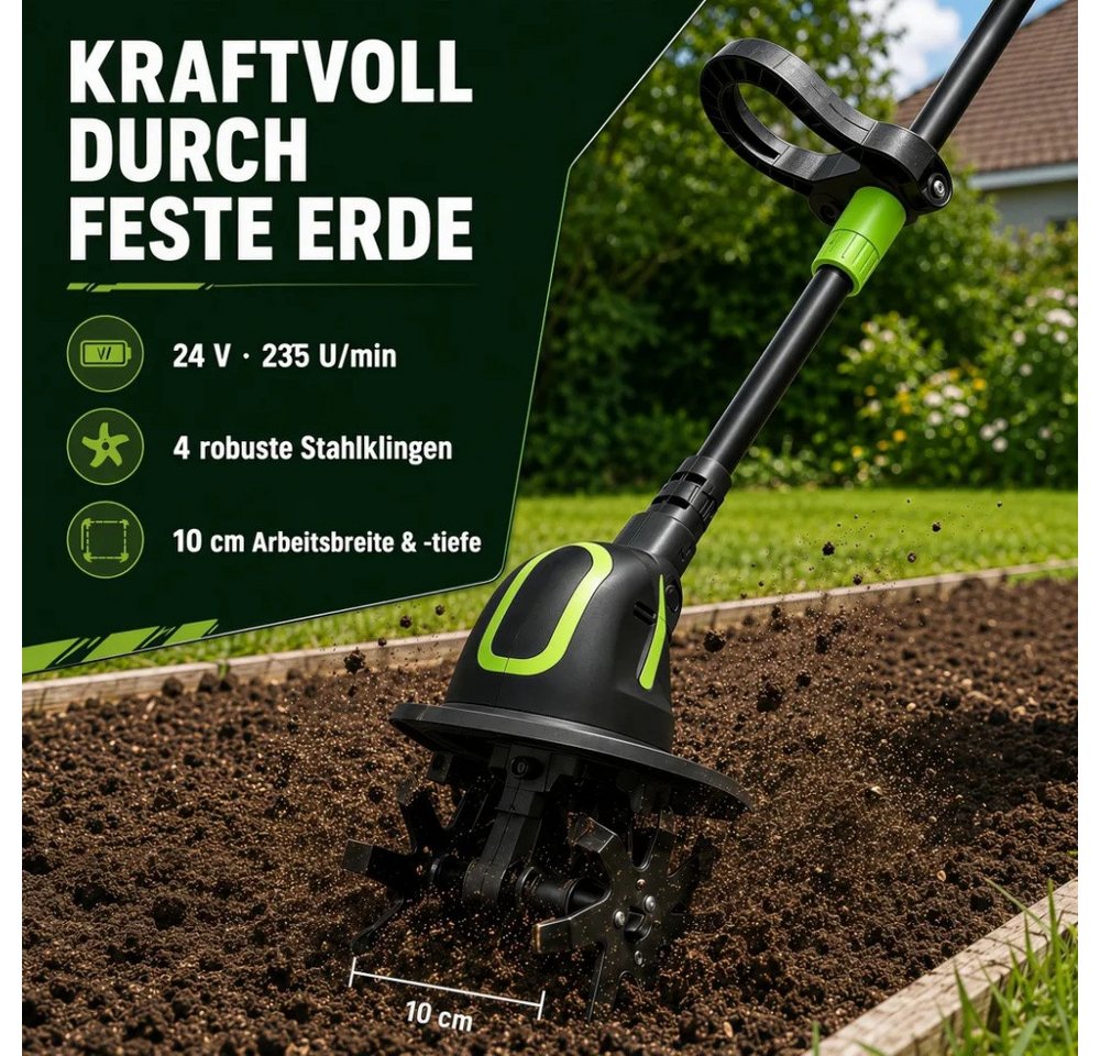 ANTCOOL Akku-Motorhacke Akku-Bodenfräse 2-in-1, 100mm, 235 U/min, 2 Stangen, 2 Akkus+Ladegerät Bild 5