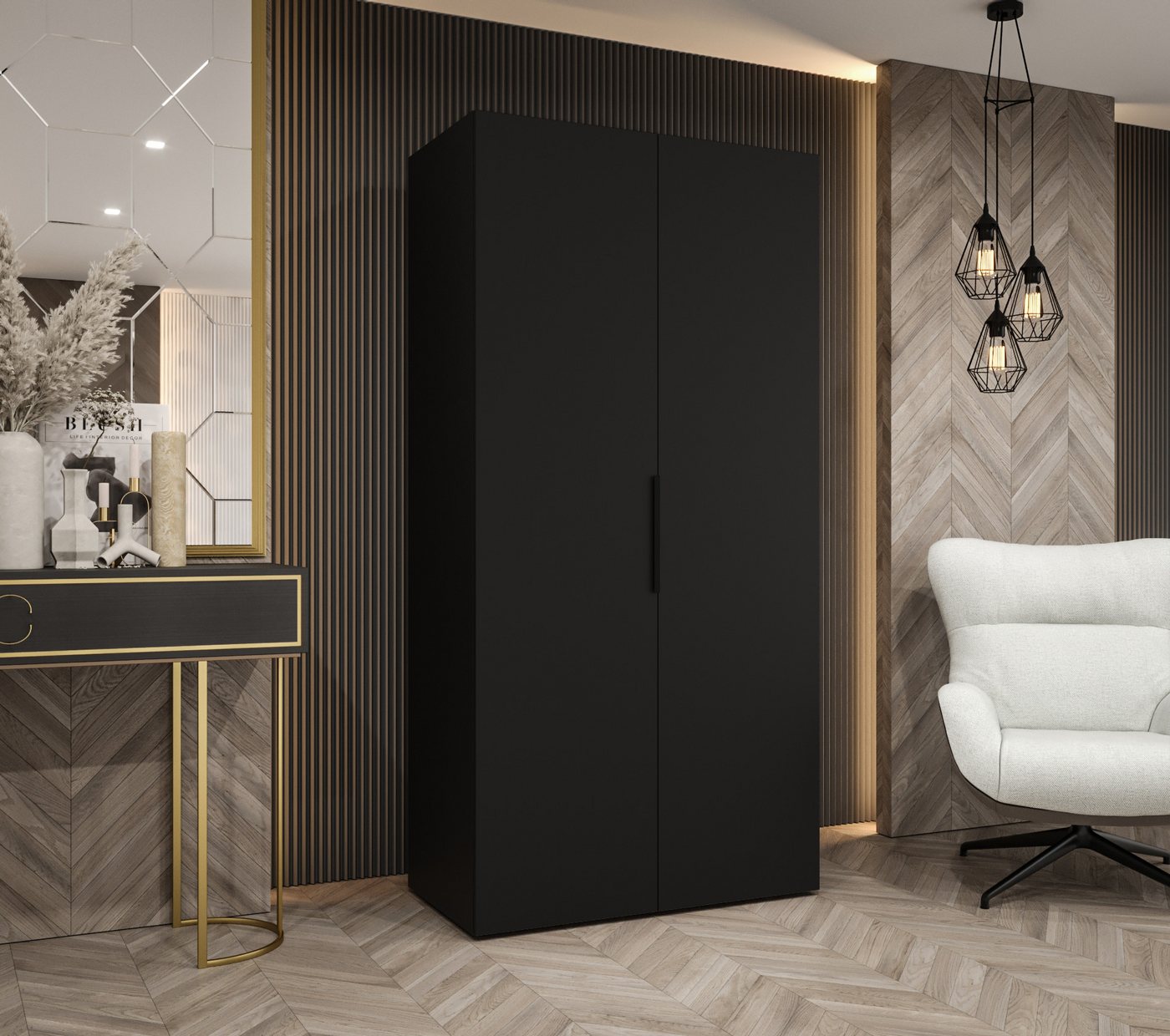 MOEBLO Drehtürenschrank SOLENA 1 (Elegante Garderobe mit Soft-Close, Metall-Kleiderstange und festen Regalböden, Schrank Garderobe Schlafzimmer Drehtürenschrank) (BxHxT): 100/150/200/250/300x202x52 cm Bild 4