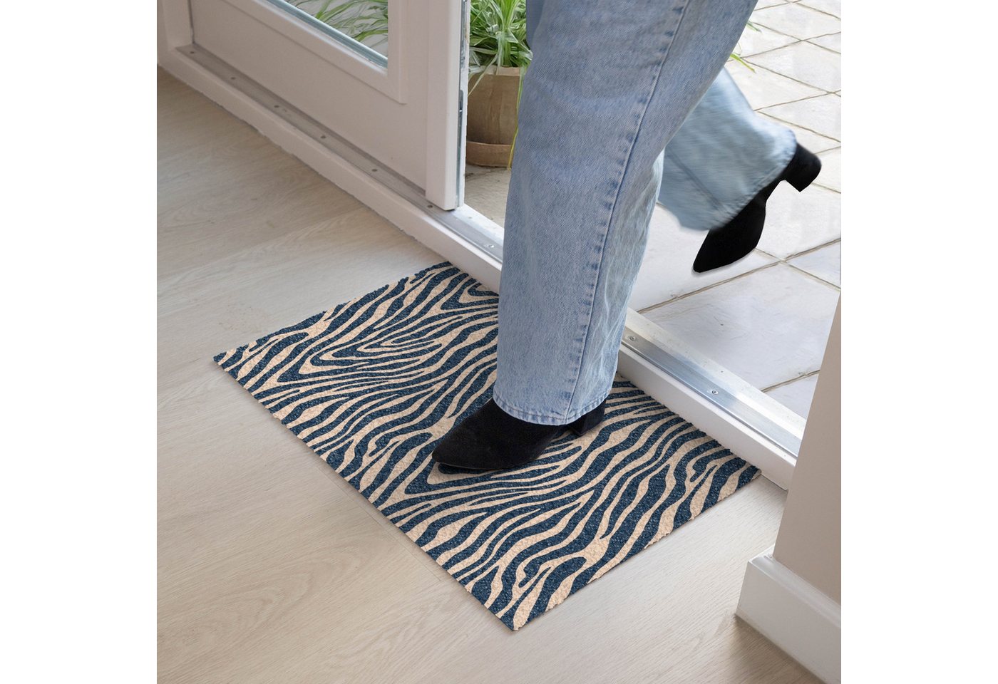 MuchoWow Fußmatte Zebra - Muster - Blau - Beige, Rechteckig, innen Schmutzfangmatte, Tür, Schmutzfänger Flur, Teppich 60x40 cm Bild 2