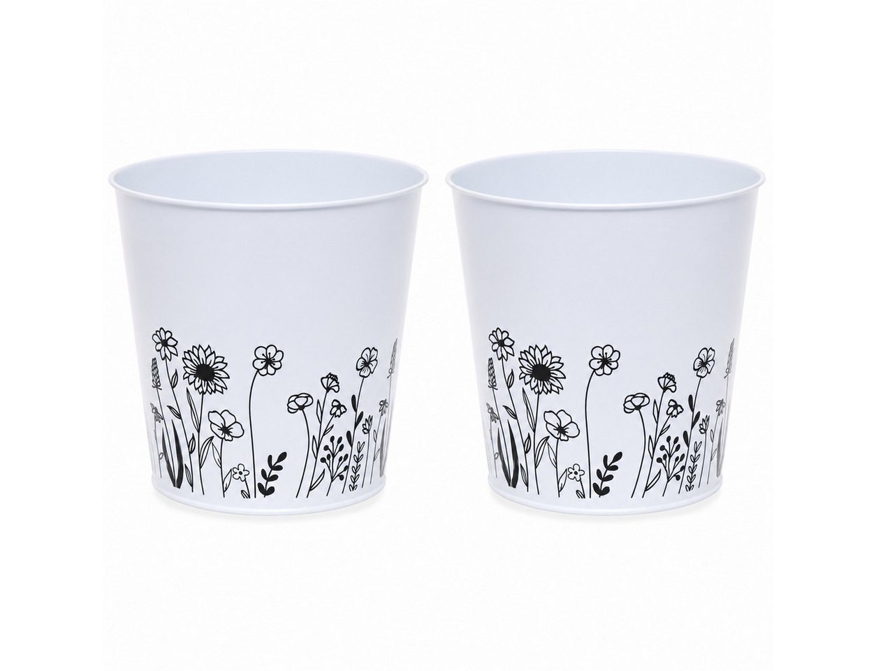 finehomegarden Übertopf Blumentopf Metall mit Blumenmotiv Weiß Pflanztopf Ø14cm H13cm (Set, 2 St., 2er-Set), Ø16x H15cm Übertopf für Zimmerpflanzen, 2Größen wählbar Bild 3