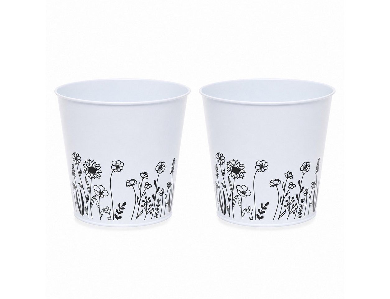finehomegarden Übertopf Blumentopf Metall mit Blumenmotiv Weiß Pflanztopf Ø14cm H13cm (Set, 2 St., 2er-Set), Ø16x H15cm Übertopf für Zimmerpflanzen, 2Größen wählbar Bild 4