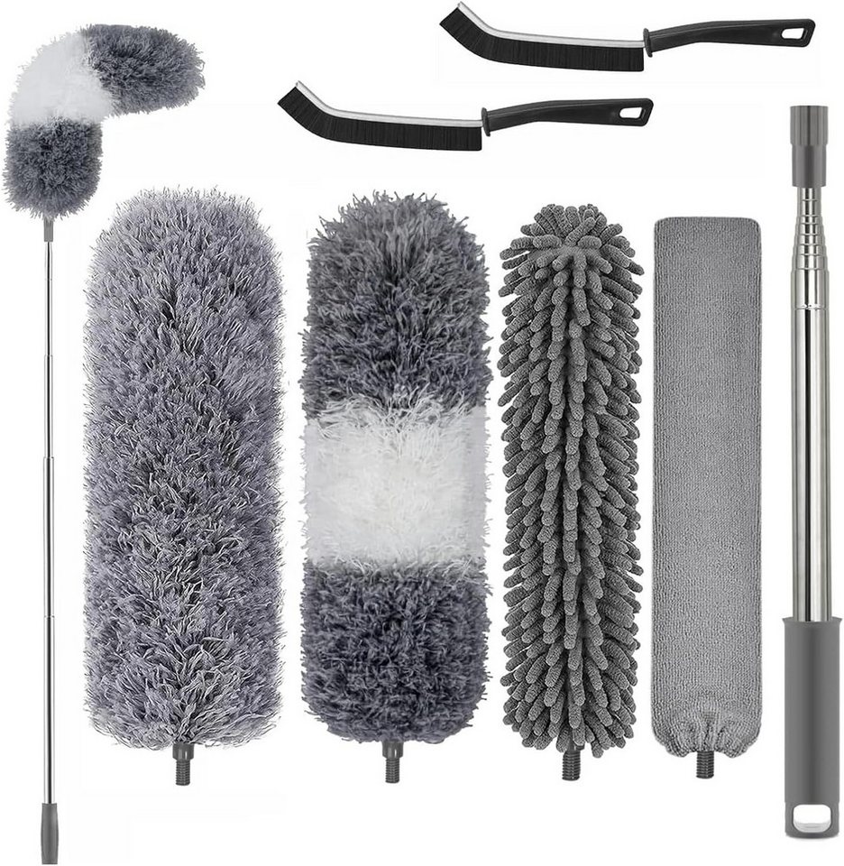 FANNOU Staubwedel Staubwischer Mikrofaser mit Teleskopstiel (7-St), Mikrofaser Staubwedel, teleskopierbar, waschbar, flexibel für Decken