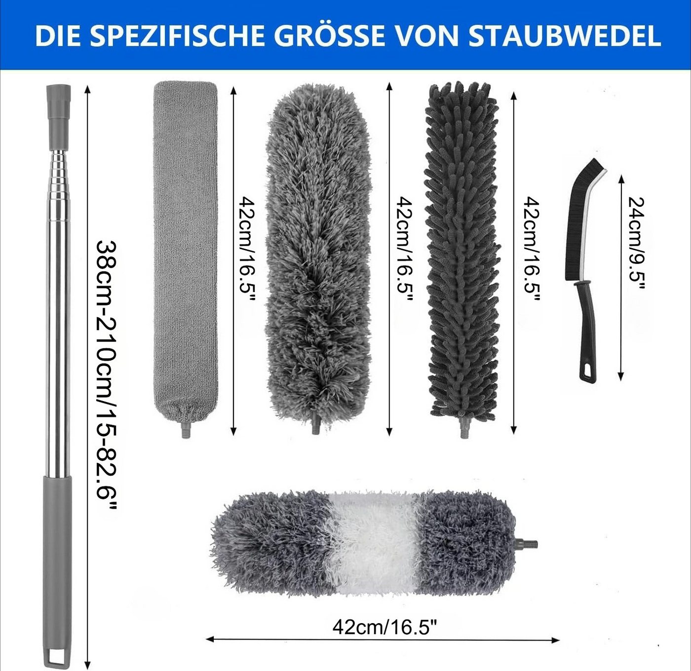 FANNOU Staubwedel Staubwischer Mikrofaser mit Teleskopstiel (7-St), Mikrofaser Staubwedel, teleskopierbar, waschbar, flexibel für Decken Bild 2