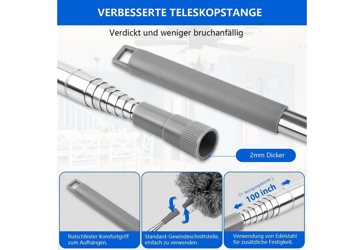 FANNOU Staubwedel Staubwischer Mikrofaser mit Teleskopstiel (7-St), Mikrofaser Staubwedel, teleskopierbar, waschbar, flexibel für Decken Bild 3