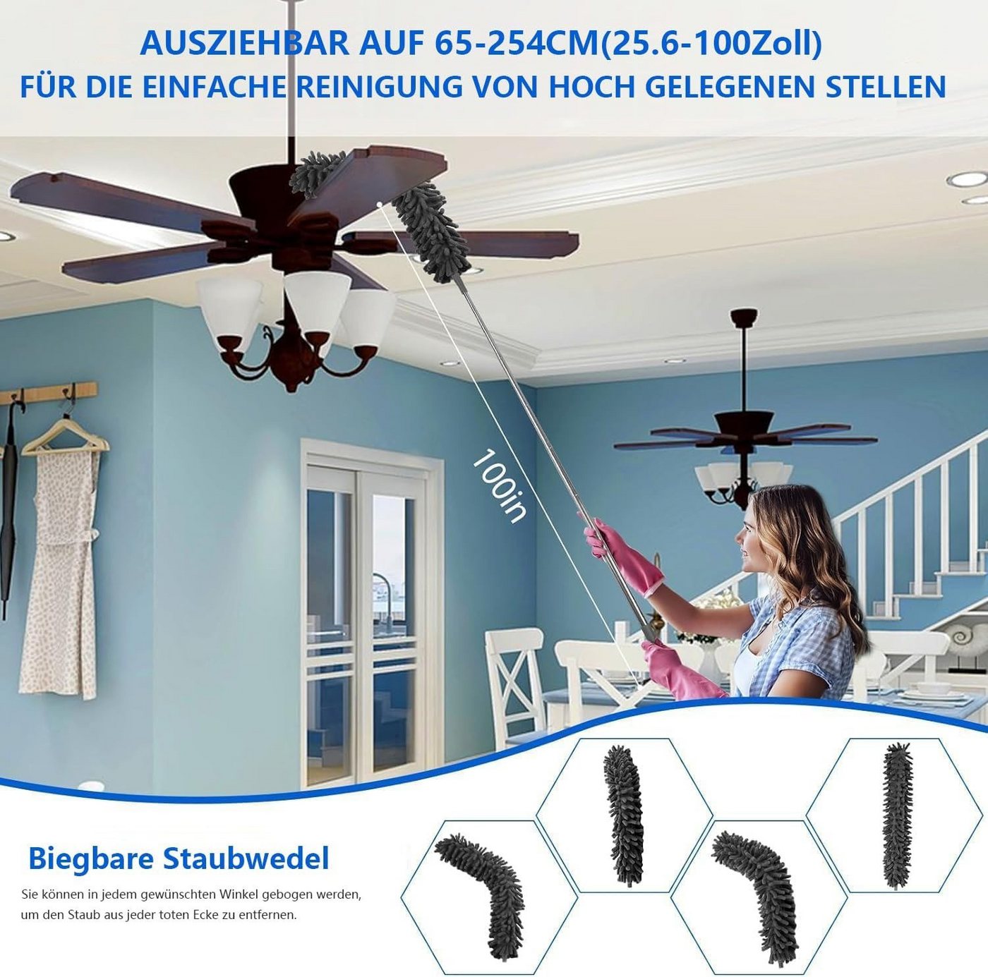 FANNOU Staubwedel Staubwischer Mikrofaser mit Teleskopstiel (7-St), Mikrofaser Staubwedel, teleskopierbar, waschbar, flexibel für Decken Bild 4