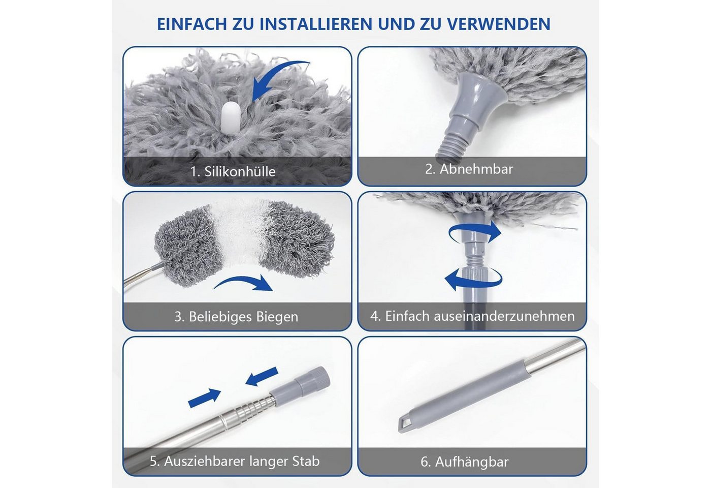 FANNOU Staubwedel Staubwischer Mikrofaser mit Teleskopstiel (7-St), Mikrofaser Staubwedel, teleskopierbar, waschbar, flexibel für Decken Bild 5