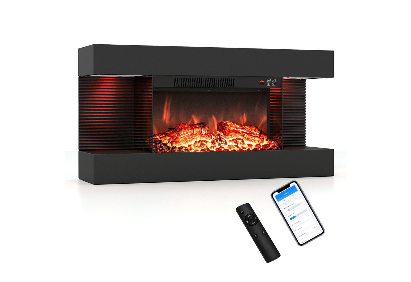 COSTWAY Elektrokamin Wandkamin mit LED-Seitenlichtern, 3D-Flammeneffekt Bild 5