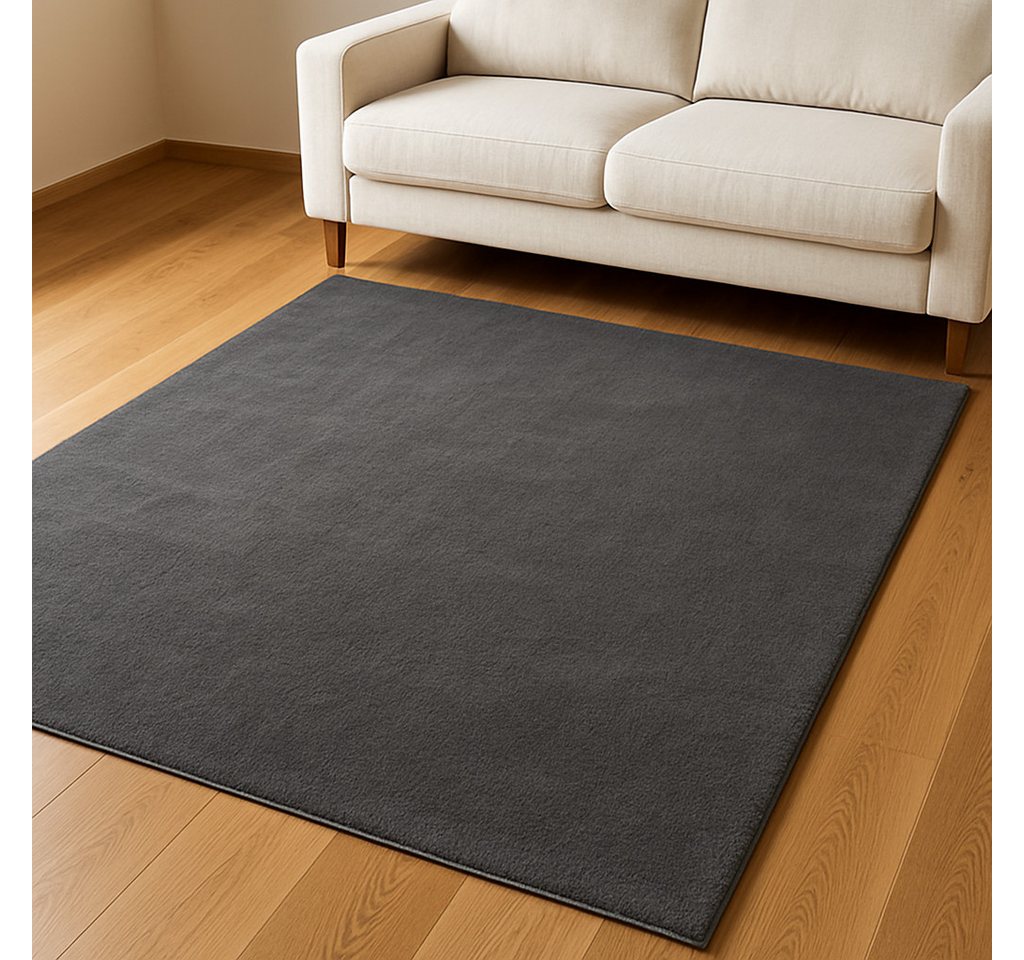 TaCa Home Teppich Supersoft Kurzflor-Teppich Uni, rechteckig, Höhe: 14 mm, Wohnzimmer Schlafzimmer Esszimmer, new anthrazit - 50 x 80 cm Bild 4