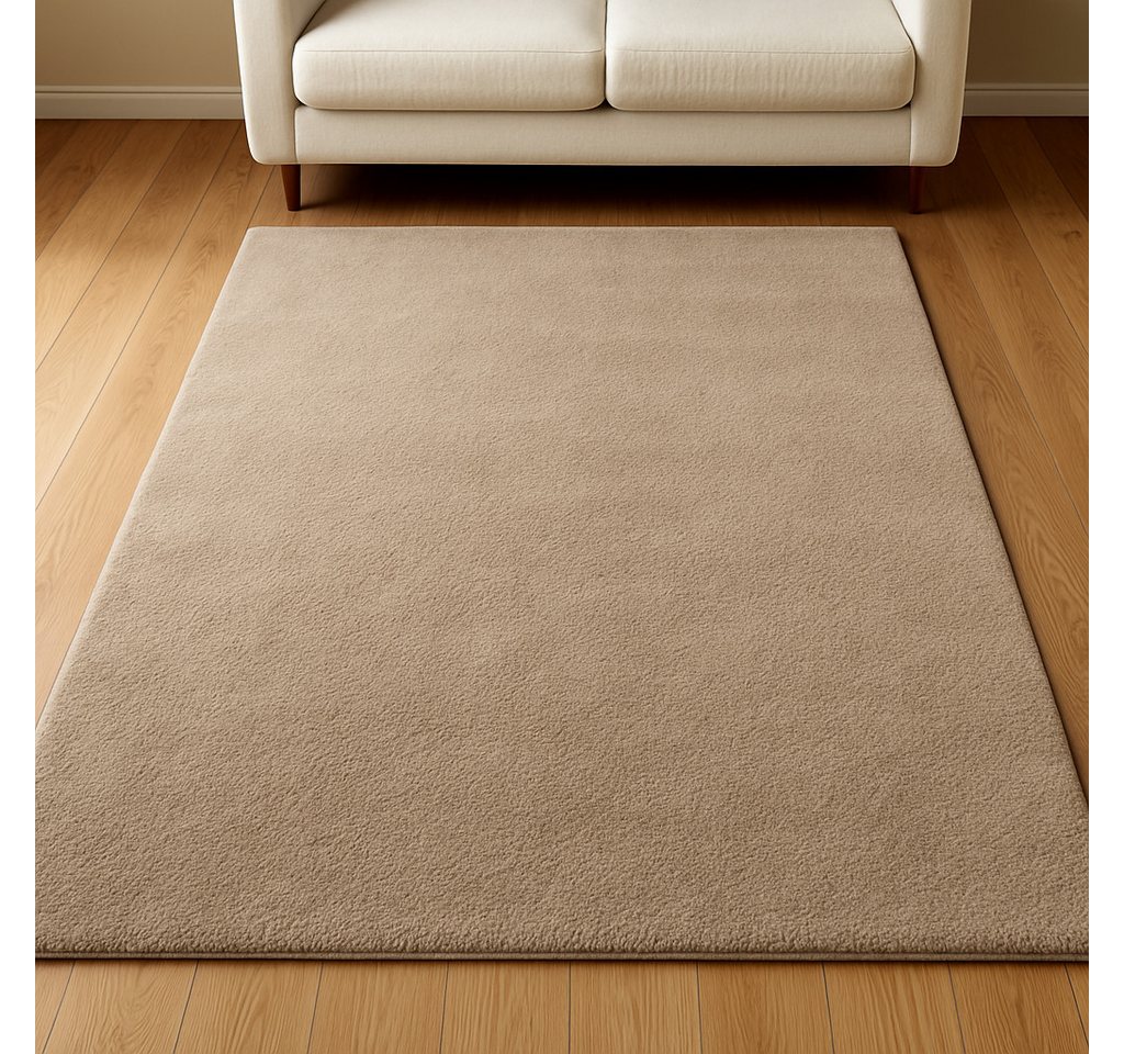 TaCa Home Teppich Supersoft Kurzflor-Teppich Uni, rechteckig, Höhe: 14 mm, Wohnzimmer Schlafzimmer Esszimmer, new taupe - 50 x 80 cm Bild 2