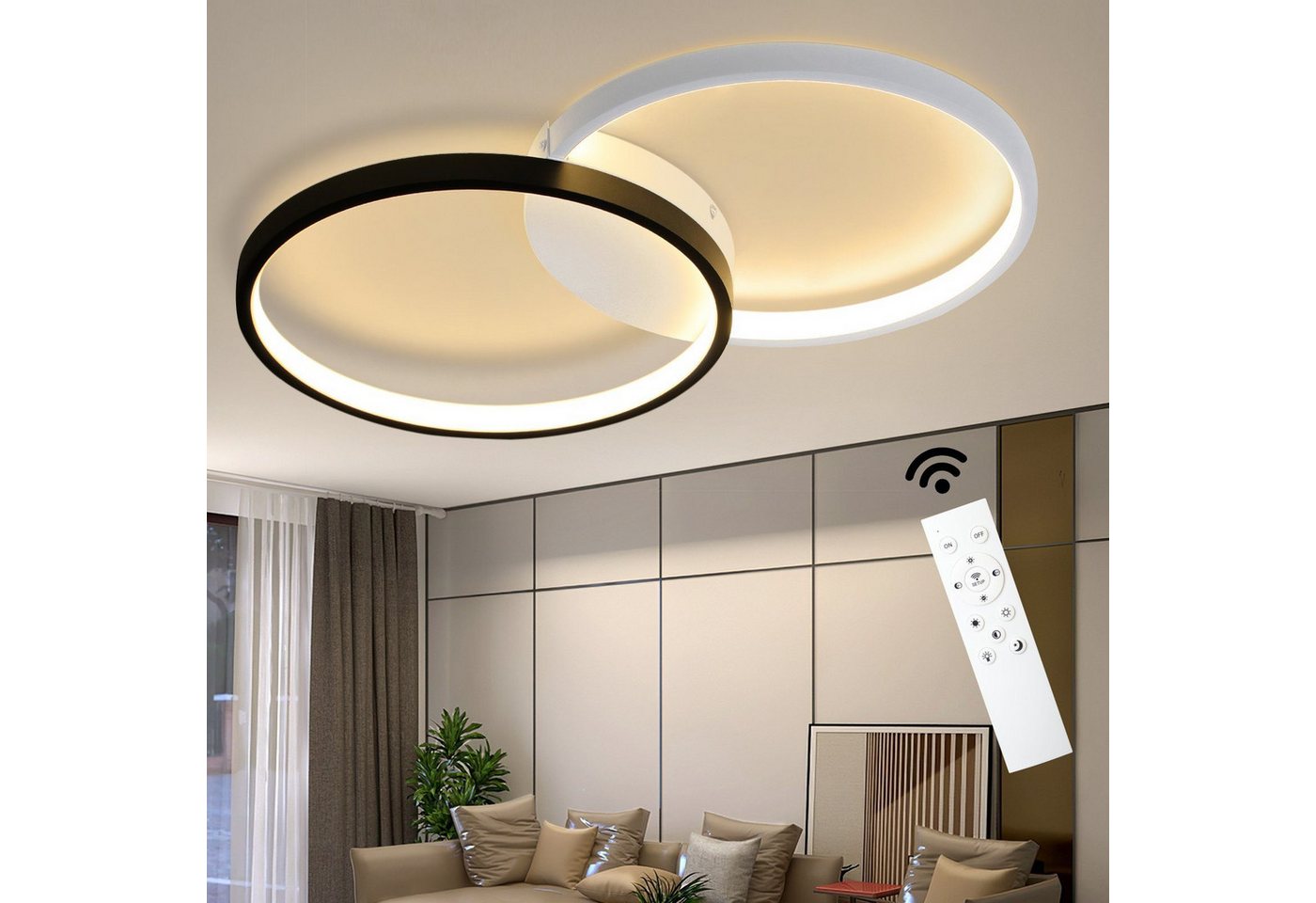 ZMH LED Deckenleuchte 2 Rahmen Dimmbar mit Fernbedienung, Farbtemperatur einstellbar, LED fest integriert, Kaltweiß, Neutralweiß, Warmweiß, Deckenlampe für Wohnzimmer Schlafzimmer Küche Flur