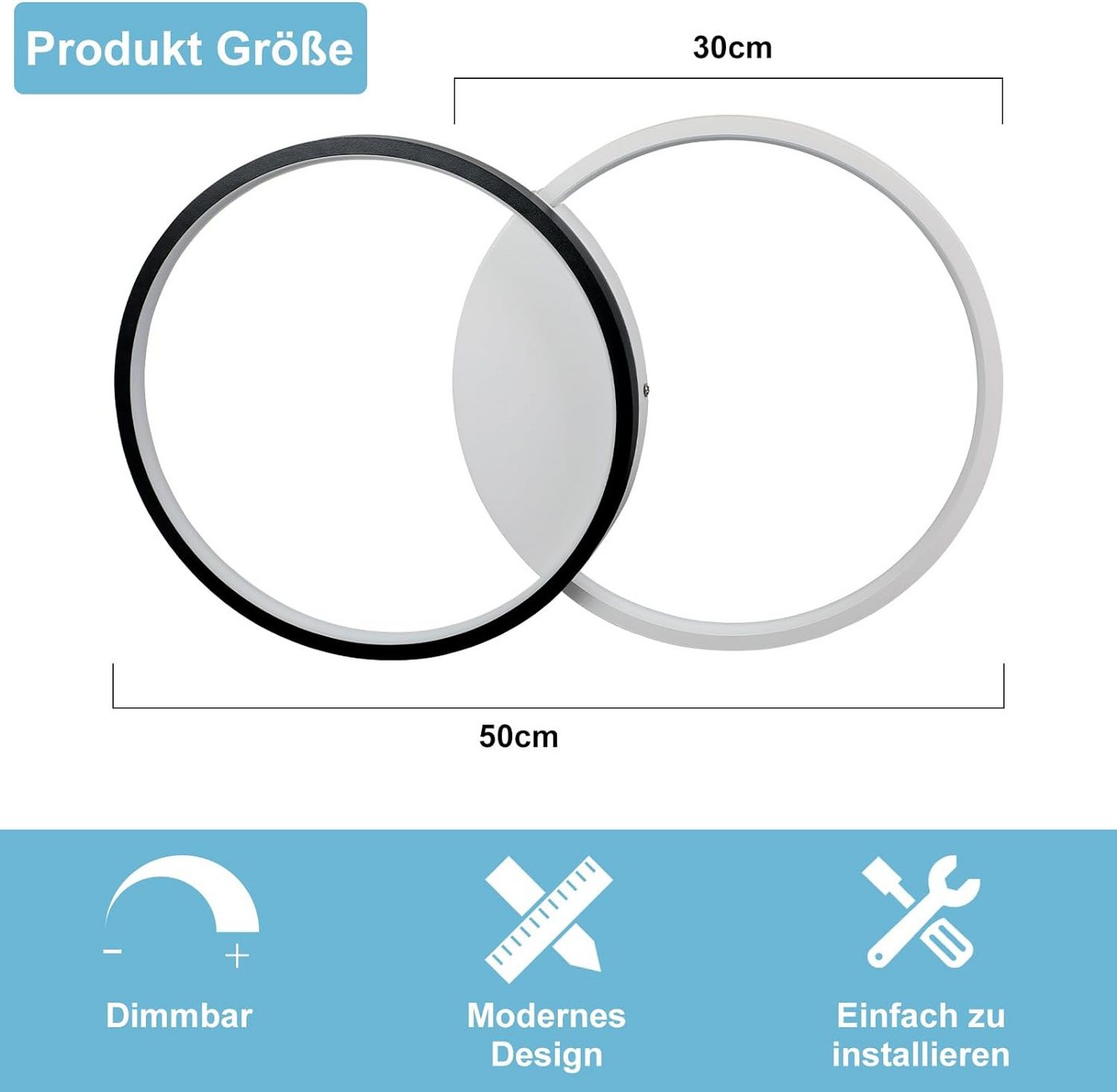 ZMH LED Deckenleuchte 2 Rahmen Dimmbar mit Fernbedienung, Farbtemperatur einstellbar, LED fest integriert, Kaltweiß, Neutralweiß, Warmweiß, Deckenlampe für Wohnzimmer Schlafzimmer Küche Flur Bild 4
