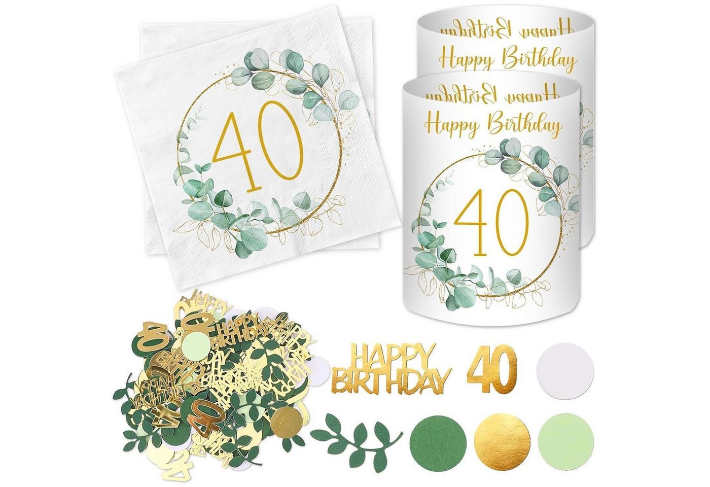 LuxusKollektion Konfetti Servietten Windlicht Konfetti 40. Geburtstag Deko Grüne Eukalyptus Bild 2