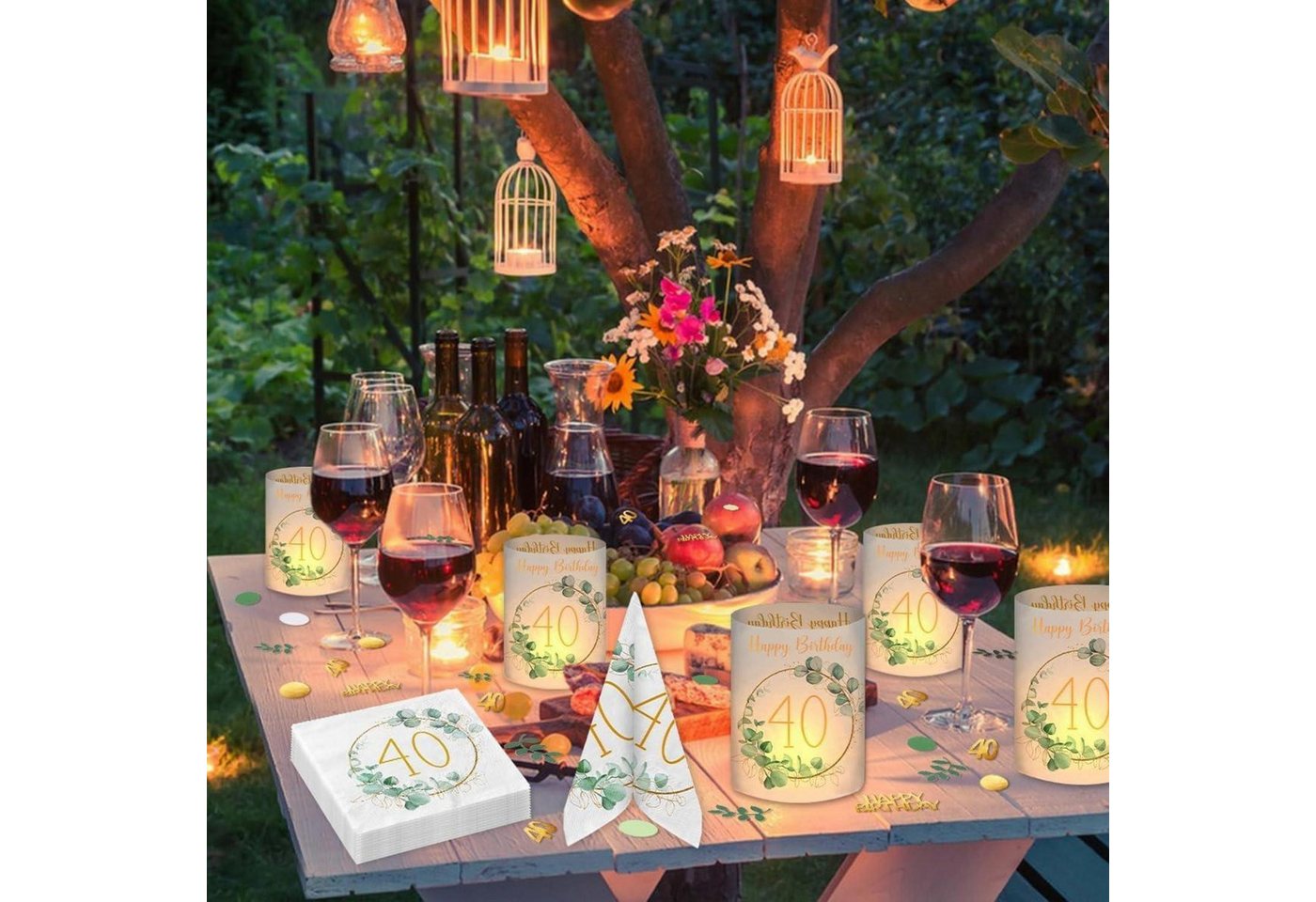 LuxusKollektion Konfetti Servietten Windlicht Konfetti 40. Geburtstag Deko Grüne Eukalyptus Bild 3