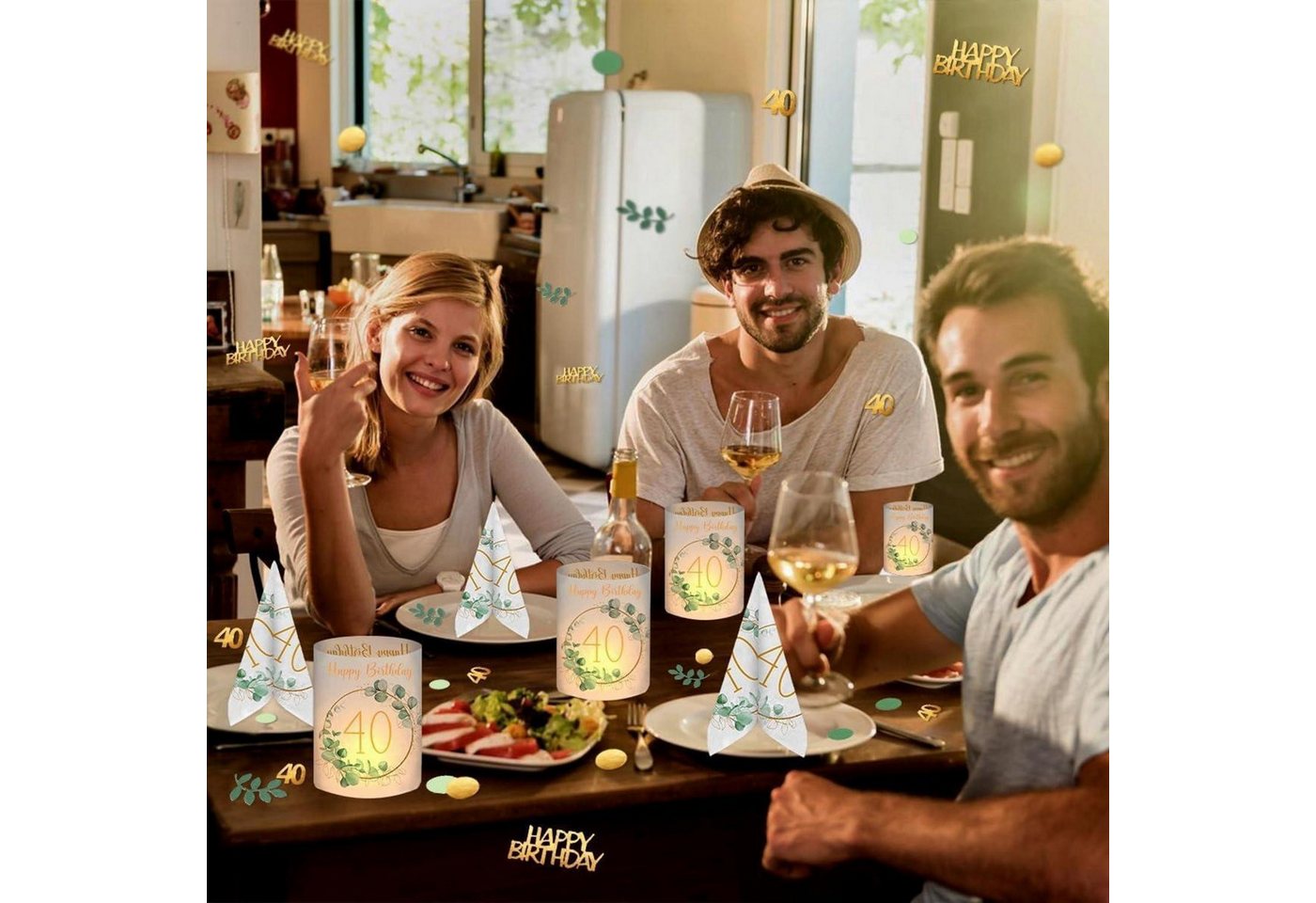 LuxusKollektion Konfetti Servietten Windlicht Konfetti 40. Geburtstag Deko Grüne Eukalyptus Bild 4