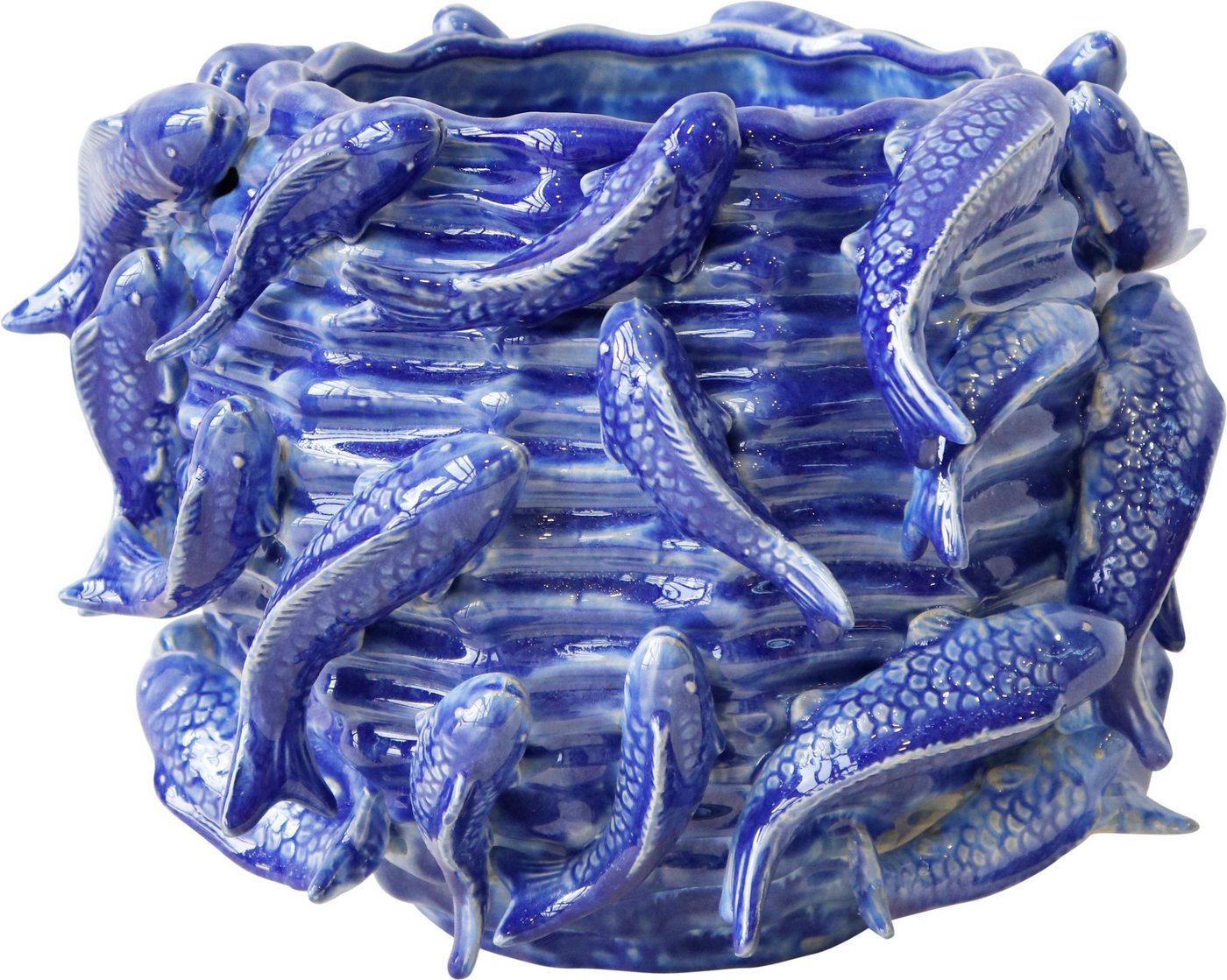 FURNARO Übertopf, mit plastischen Fischdekor in blau aus Keramik ø29x21cm Bild 2