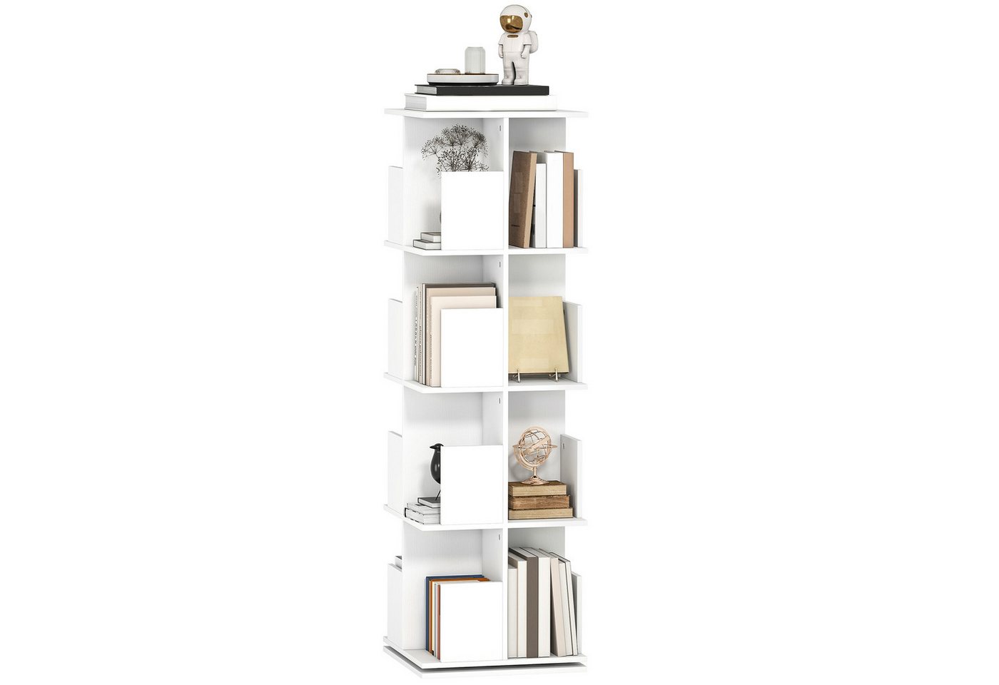 HOMCOM Bücherregal Dekoregal Regal 4 Ebenen, 16 Fächern für Schlafzimmer, Wohnzimmer, Standregale 1-tlg., 360° drehbare Basis, Weiß Bild 2