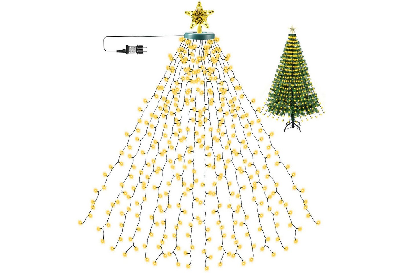 SERBASIC Lichterkette Christbaumbeleuchtung mit Ring und Stern, 2M/3M, 8 Modi,Timer, Warmweiß LEDs Lichterkette Überwurf für Inne&Außen Weihnachtsbaum Bild 5