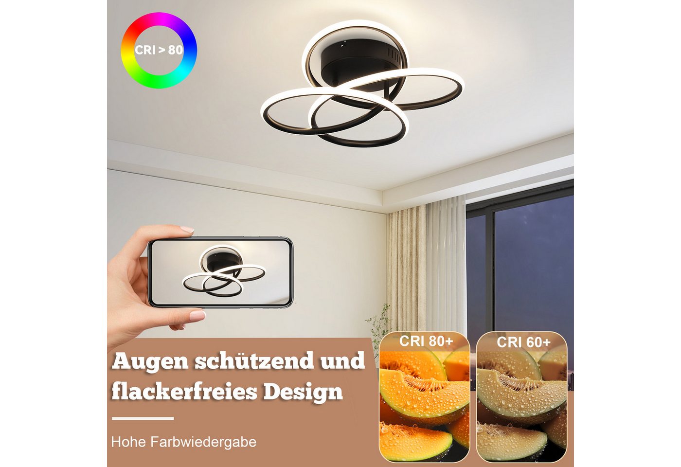 Nettlife LED Deckenleuchte LED Deckenleuchte Flur Schwarz Modern Dimmbar, Dimmbar, LED fest integriert, Deckenbeleuchtung für Küche Schlafzimmer Wohnzimmer Büro