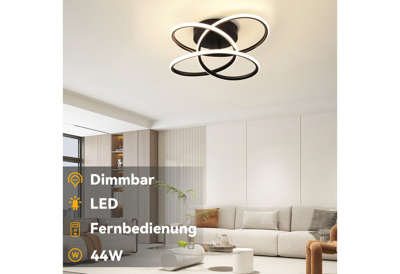 Nettlife LED Deckenleuchte LED Deckenleuchte Flur Schwarz Modern Dimmbar, Dimmbar, LED fest integriert, Deckenbeleuchtung für Küche Schlafzimmer Wohnzimmer Büro Bild 3