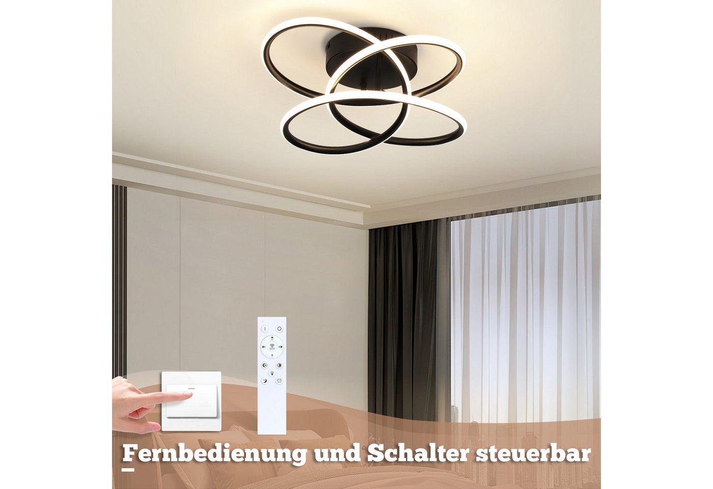 Nettlife LED Deckenleuchte LED Deckenleuchte Flur Schwarz Modern Dimmbar, Dimmbar, LED fest integriert, Deckenbeleuchtung für Küche Schlafzimmer Wohnzimmer Büro Bild 4