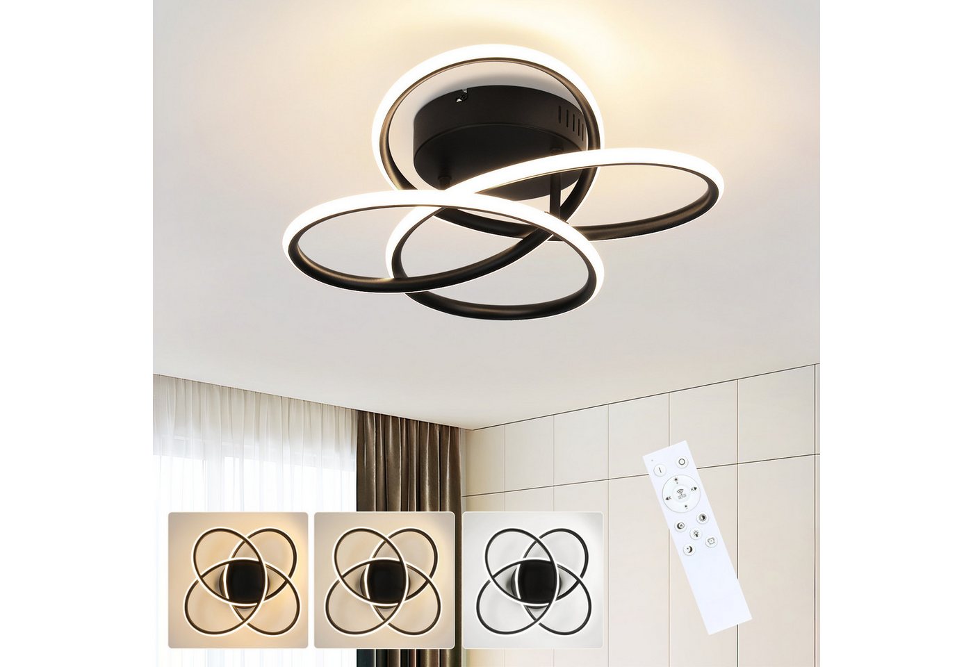 Nettlife LED Deckenleuchte LED Deckenleuchte Flur Schwarz Modern Dimmbar, Dimmbar, LED fest integriert, Deckenbeleuchtung für Küche Schlafzimmer Wohnzimmer Büro Bild 5