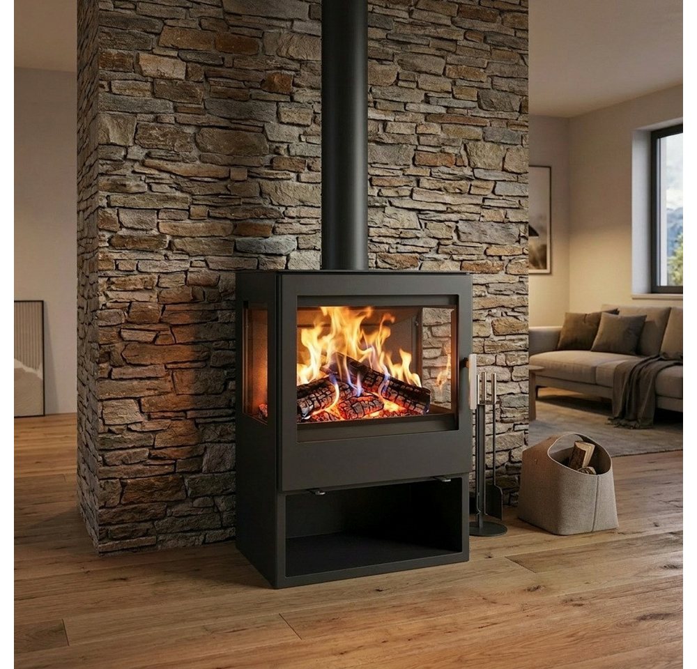 Victoria 05 Kaminofen 3-Scheiben Victoria Modena Vision schwarz-mit XXL-Sichtscheiben, 10.17 kW