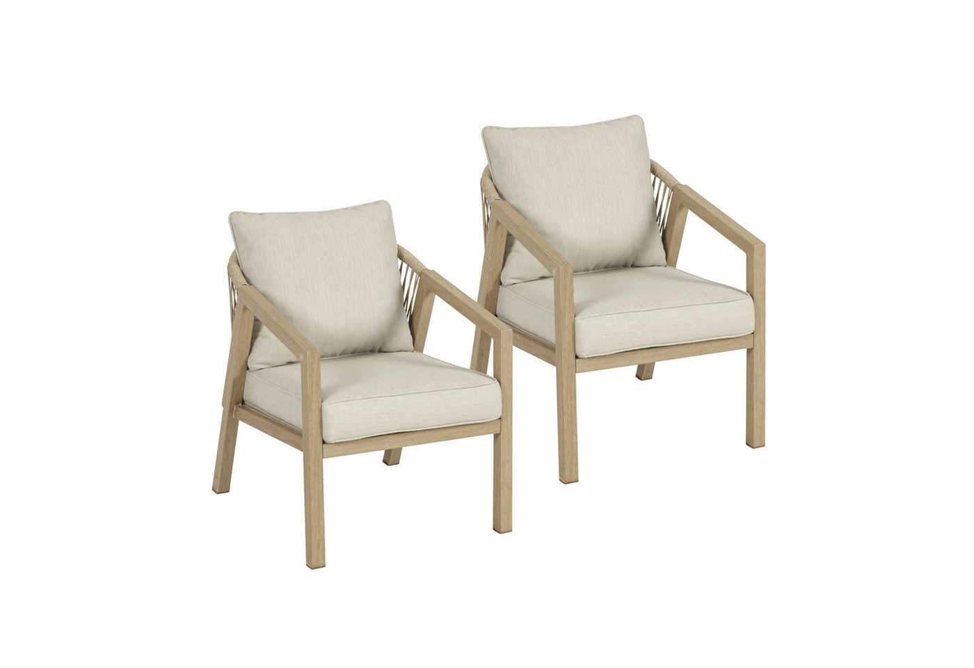 Koll Living Gartenlounge-Set 'Amber' in Beige, aus Stahl in natürlicher Holzoptik, wartungsfrei, (2x Gartensessel, 2-tlg., pulverbeschichteter Stahl in Holzoptik), wasserabweisend, UV- & witterungsbeständig Bild 3