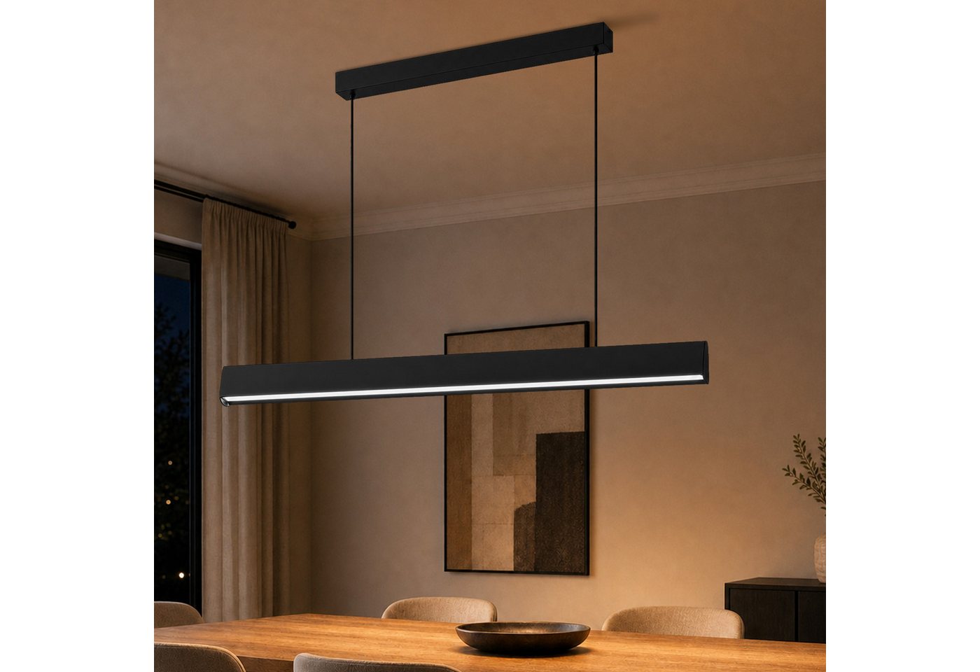 Nettlife LED Pendelleuchte Schwarz Modern Esszimmer Dimmbar Fernbedienung 106cm 34W, LED fest integriert, Dimmbar, Hängelampe Memory-Funktion für Wohnzimmer Küche Schlafzimmer Büro