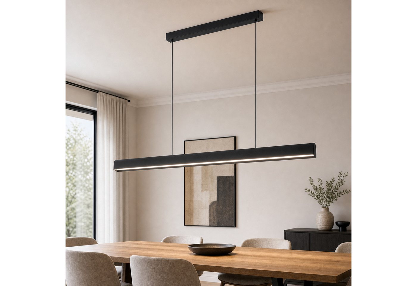 Nettlife LED Pendelleuchte Schwarz Modern Esszimmer Dimmbar Fernbedienung 106cm 34W, LED fest integriert, Dimmbar, Hängelampe Memory-Funktion für Wohnzimmer Küche Schlafzimmer Büro Bild 5