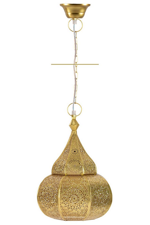 Marrakesch Orient & Mediterran Interior Pendelleuchte Orientalische Pendelleuchte Ilham Lampe aus Metall in Gold 40 cm, Handarbeit