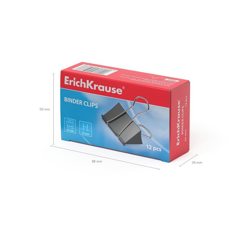 Erich Krause Büroklammer, Foldback Klammern 25mm Metall 12 Stück Schwarz