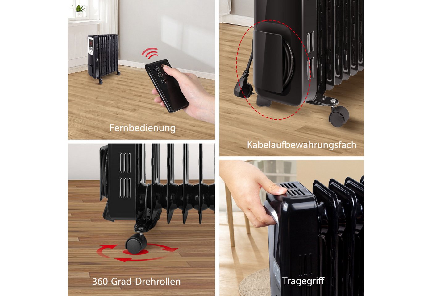 Aigostar Ölradiator 2500W Ölradiator Energiesparender,LCD Elektro Heizkörper mit 13 Rippen, regulierbarer Thermostat