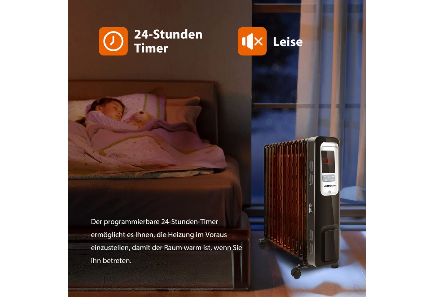 Aigostar Ölradiator 2500W Ölradiator Energiesparender,LCD Elektro Heizkörper mit 13 Rippen, regulierbarer Thermostat Bild 3