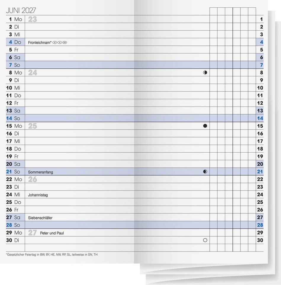 Baier & Schneider Taschenkalender Ersatzkalendarium 2027 Mod 740 78x153 mm, Leporello-Falz
