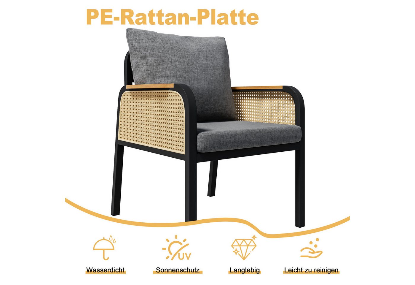 Flieks Gartenlounge-Set, 6-Sitzer Gartenmöbel Essgruppe aus PE-Rattan mit Kunstholz-Tischplatte Bild 5