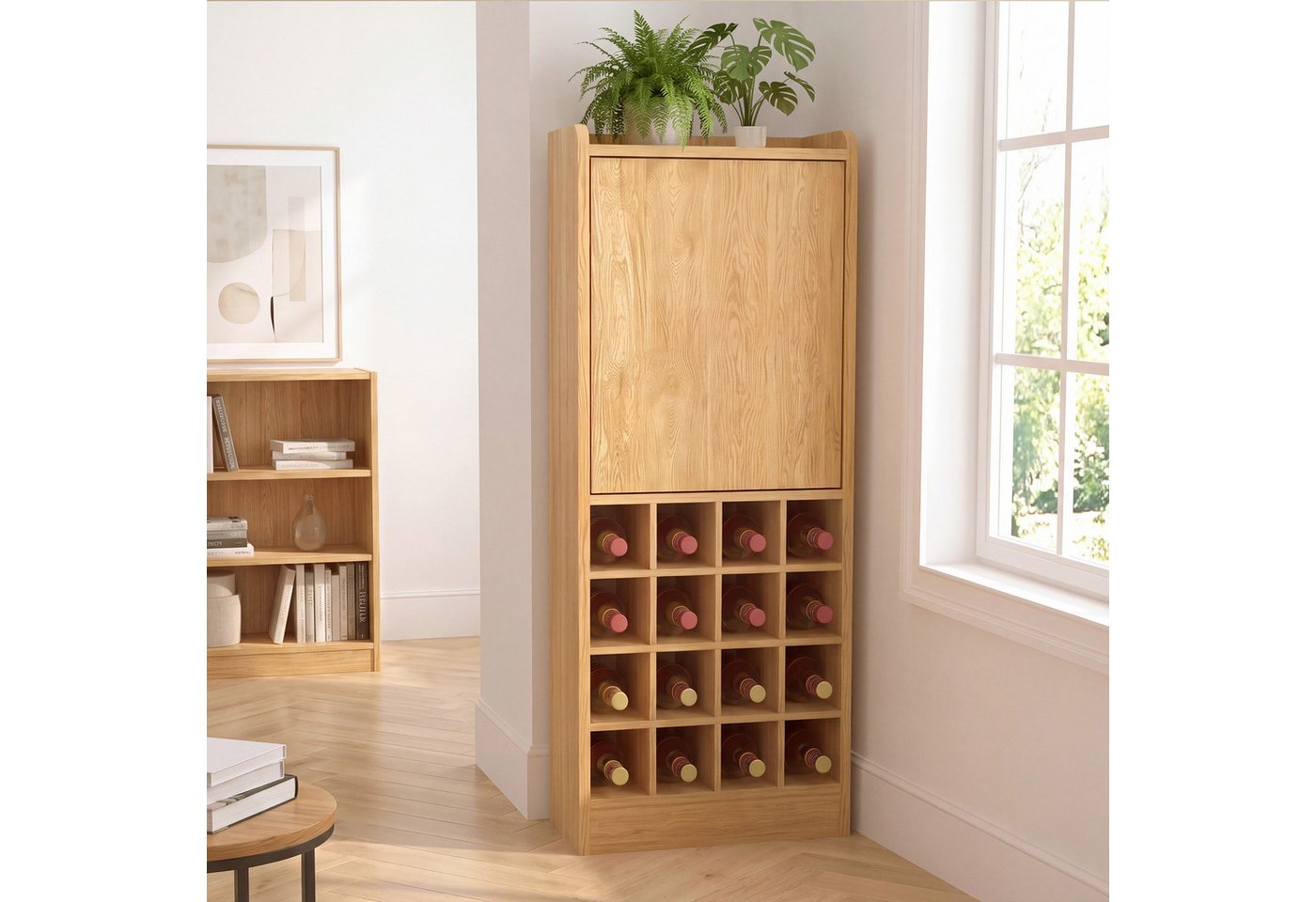 OYRREU Weinregal Flaschenregal mit Schrank, OTTO’S CHOICE, Weinständer 1-tlg. Holzregal 38,8x24,5x96cm, horizontal Weinlagerung 16 Flaschen, Weinflaschenregal viel Stauraum, Holzoptik, Keller Küche Schrank Bild 2