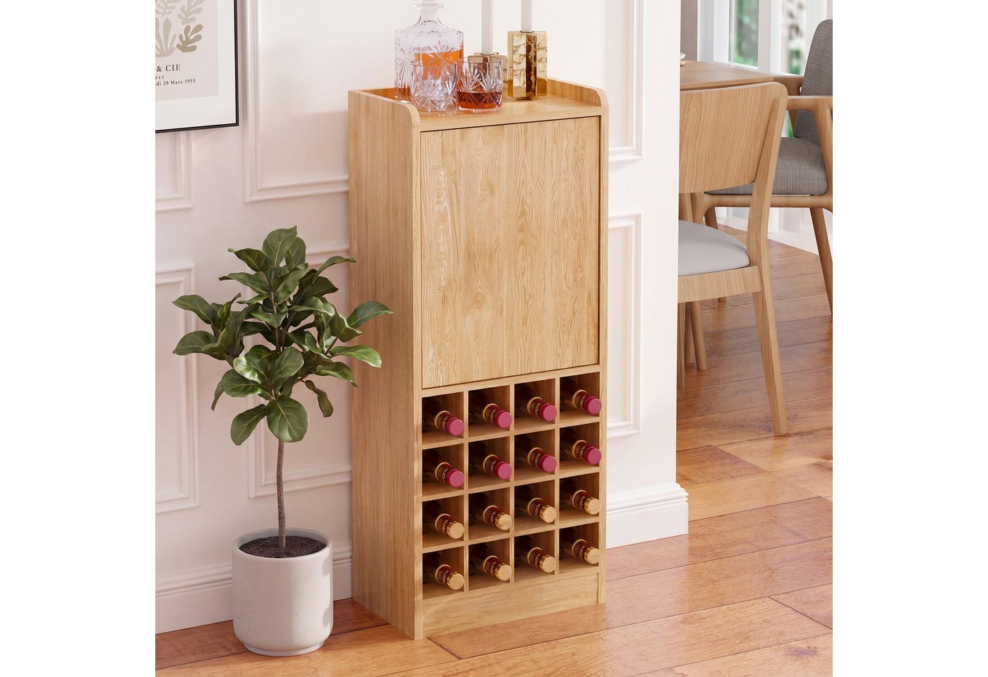 OYRREU Weinregal Flaschenregal mit Schrank, OTTO’S CHOICE, Weinständer 1-tlg. Holzregal 38,8x24,5x96cm, horizontal Weinlagerung 16 Flaschen, Weinflaschenregal viel Stauraum, Holzoptik, Keller Küche Schrank Bild 3