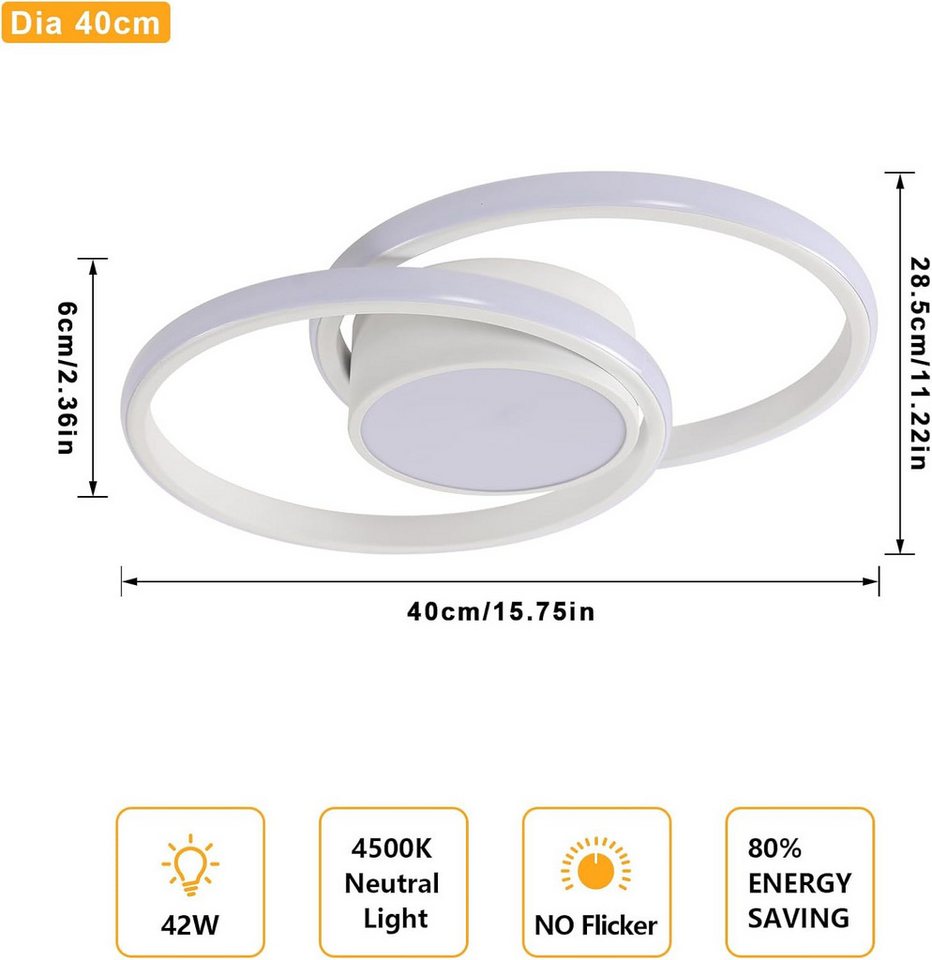Riserva LED Deckenleuchte LED Deckenleuchte Weiß 42W 4500K Doppelring modern, LED wechselbar Bild 3